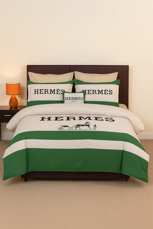 Hermès Green & White Luxury Designer Bedsheet Set
