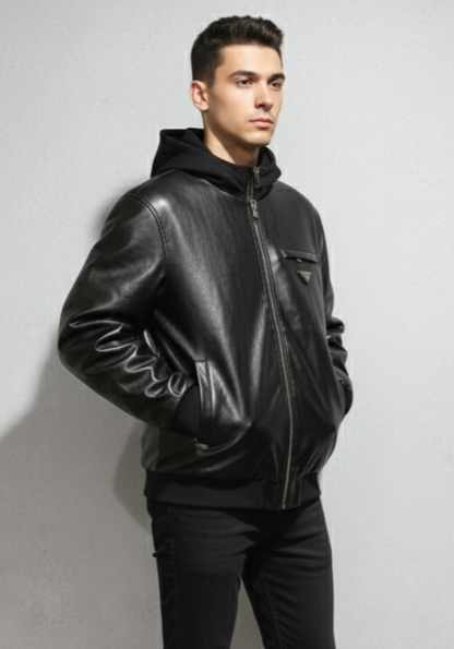 Prada Lather Hoodies Jacket